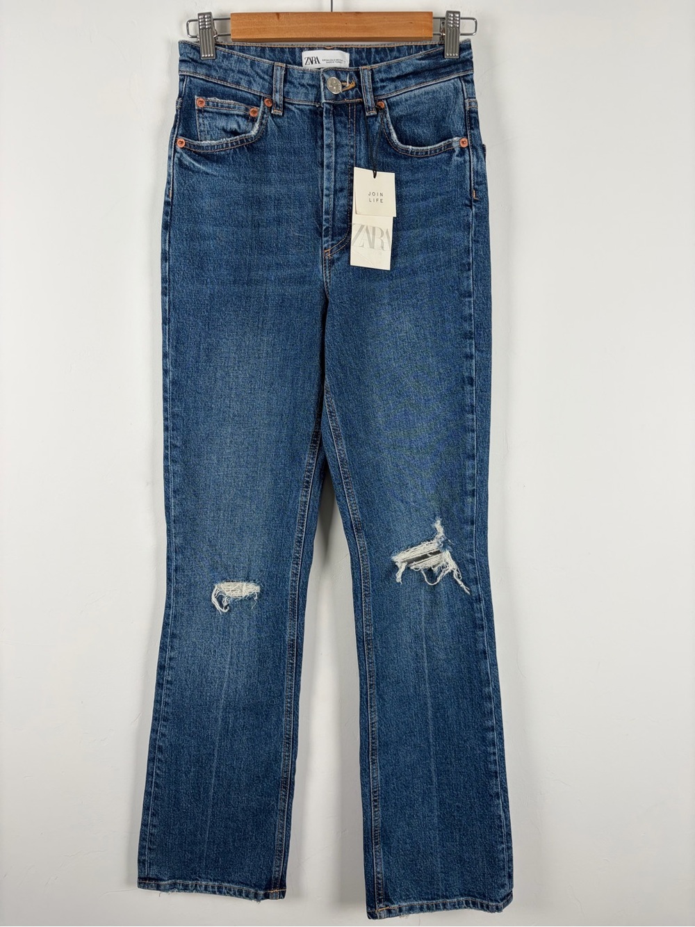 NWT Zara High Rise Distressed Bootcut Jeans Size 2